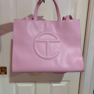 Telfar Pink Logo Leather Tote
